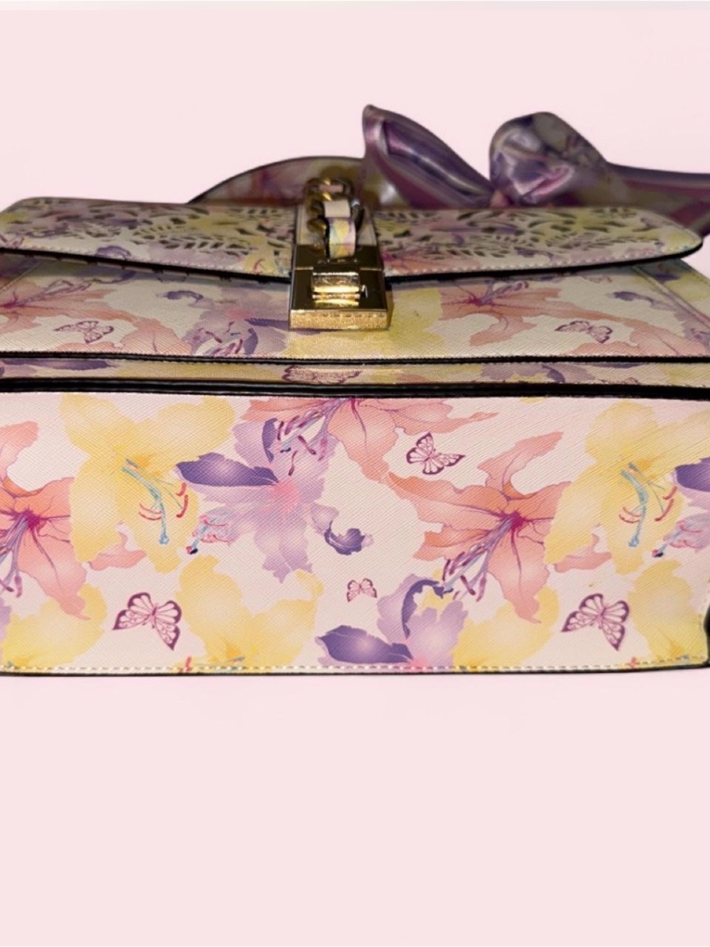Aldo Floral Pastel Top-Handle Satchel with Scarf - Picture 5 of 5